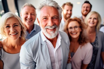 group of elderly people smiling in office,