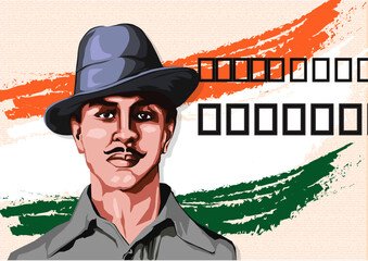 Vector illustration poster of Shaheed Diwas celebrated on March 23rd every year to remember the sacrifice of brave freedom fighters Bhagat Singh for the nation with Indian tricolor flag background. sh