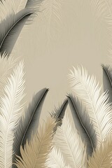 Branches wallpaper pattern of palm leaves with beige background, Generative AI