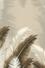 Branches wallpaper pattern of palm leaves with beige background, Generative AI
