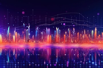 Fototapeta premium Smart city and big data connection technology, abstract line connection on night city background, communication network concept, Data storage, service, online, financial, Connectivity global
