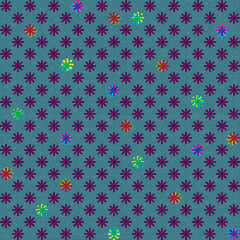 Seamless abstract asterisk shape CMYK colors overlap transparent with risograph effect on blue background.