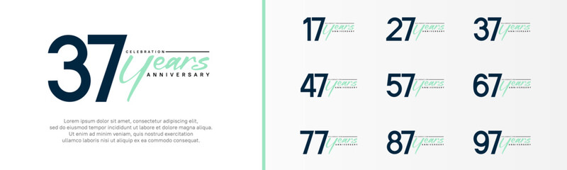 set of anniversary logo dark blue color number and green text on white background for celebration