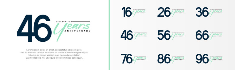 set of anniversary logo dark blue color number and green text on white background for celebration
