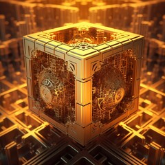 Golden gift box with ribbon