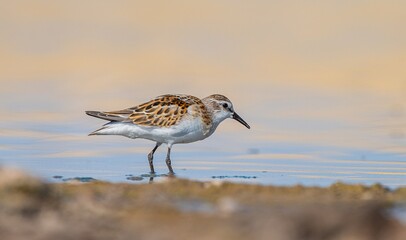 Little Stint (Calidris minuta) is a wetland bird that lives in the northern parts of the European and Asian continents. It feeds in swampy areas.