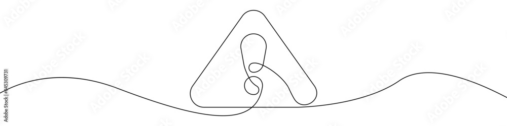 Poster exclamation mark vector icon in one continuous line. linear drawn background of an attention sign. c