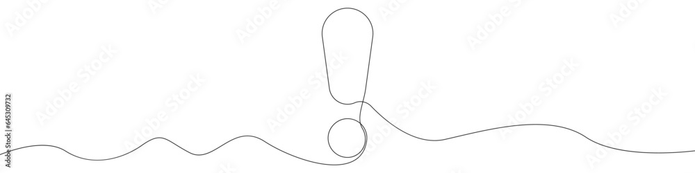 Poster exclamation mark vector icon in one continuous line. linear drawn background of an attention sign. c