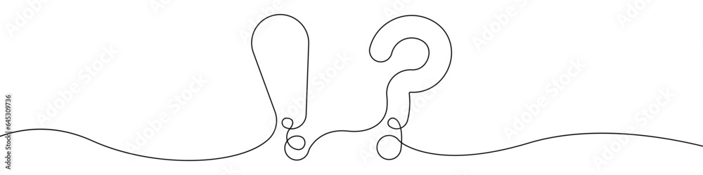 Poster exclamation mark and question mark vector icon in one continuous line. linear drawn background of a 