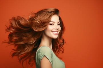 Young happy woman with healthy hair. Generate Ai