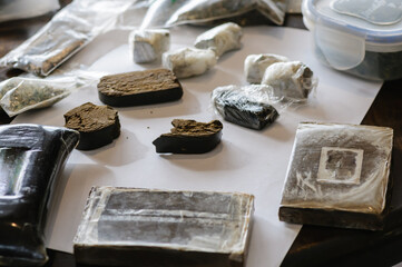 Blocks/bricks of cannabis resin wrapped in clingfilm