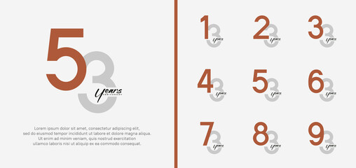 set of anniversary logo brown and gray color number on white background for celebration