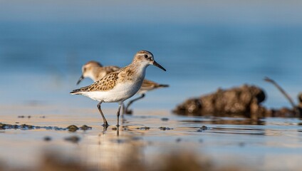 Little Stint (Calidris minuta) is a wetland bird that lives in the northern parts of the European and Asian continents. It feeds in swampy areas.