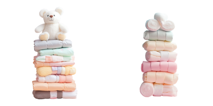 Pile of baby diapers and pacifier transparent background