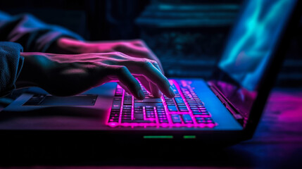 Hands of a programmer working on a laptop processing an online order on Cyber Monday, wallpaper idea