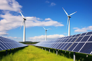Renewable ecological sky windmill electricity solar photovoltaic panel power energy climate