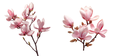 Pink Magnolia flowers on a transparent background