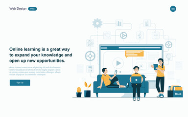 Online education concept.Online learning with platform and resources.Vector illustration.