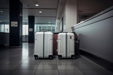 generative ai photo of two suitcases standing alone at the airport, concept of travelling