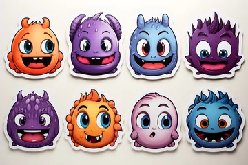 Fotobehang Illustration of a stacker pack of colorful cartoon dragon monsters on a white background, Generate Ai © Виталий Сова