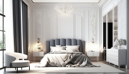 Luxury white master bedroom interior, Generative AI