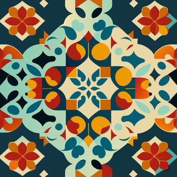 Seamless pattern with decorative floral elements. Colorful ethnic ornament. Arabesque style