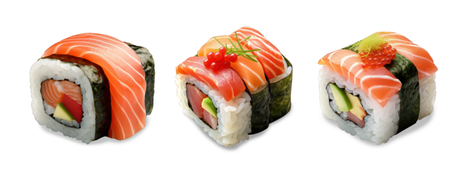 japanese salmon sushi nigiri maki on isolated transparent background png