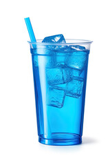Blue drink in a plastic cup isolated on a white background. Take away drinks concept