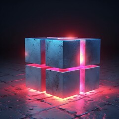 Abstract 3d concrete cube background with neon lights 