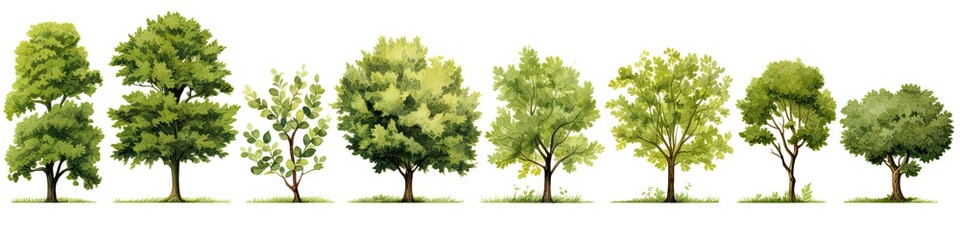 Obraz premium Whispers of woods. Botanical symphony. Nature diversity. Trees in summer splendor. Botanical elegance. Leaves branches and life. Tree on white background isolated