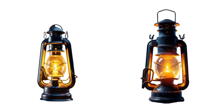 Lantern lighting fixture illuminates as flashlight functions transparent background
