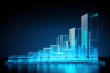 Blue glass Office Charts & Financial Analysis for Corporate Success, Explore global financial trends with blue charts and graphs for corporate success and profit analysis