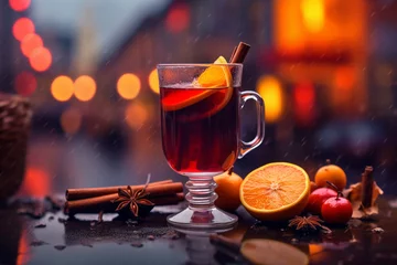 Fototapeten Mulled wine with cinnamon sticks and anise stars © Fox Bread