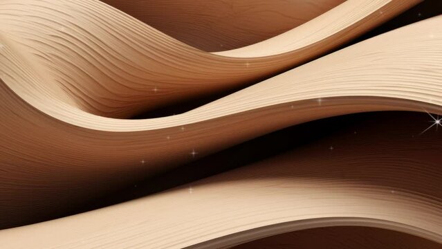 Abstract of wooden pattern, twisted shape, architecture details, Perspective of future building design, Parametric wall. 3D animation.