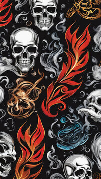 Fire and skull concept for background