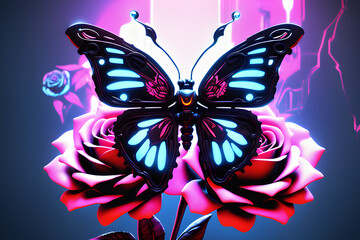 Butterfly on a rose flower,Generation AI