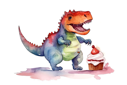 Cute dinosaur. Greeting birthday card for children. Post processed AI generated image.