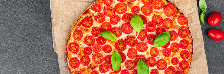 pizza fresh tomato Pizza Margherita ready to eat healthy appetizer meal food snack on the table copy space