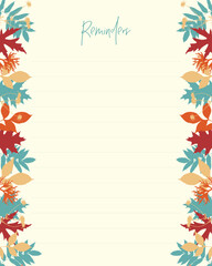 Reminder template with autumn coloring leaves, for to-do list for planner notes.