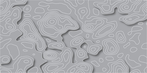 Topographic map background concept with space for your copy.Gray and white wave abstract topographic map contour background.Abstract lines  paper texture Imitation of a geographical map shades.