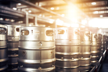 aluminum beer kegs, finished goods warehouse of the brewery