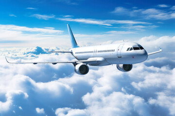Fototapeta na wymiar Passenger plane flying over clouds, sunny day
