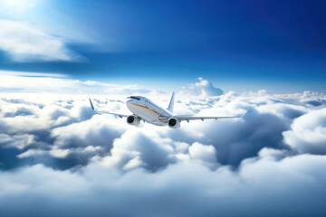 Fototapeta na wymiar jet passenger plane flies over the clouds on a sunny day