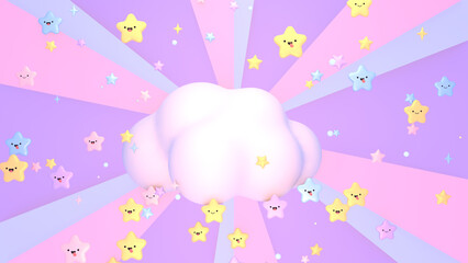 3d rendered kawaii stars and a big white cloud background.
