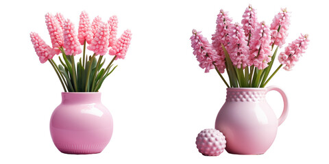 Pink vase with muscari transparent background
