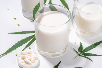 Obraz na płótnie Canvas Cannabis hemp milk glasses