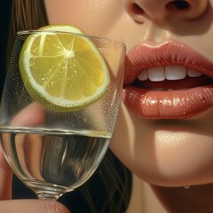 Close up shot of a woman lips drinking a margarita