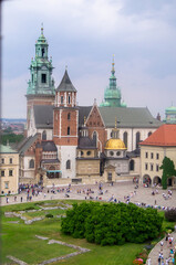 Ancient Polish castle in Cracow called Wawel. Exterior elements of the palace, king's place. Inner garden of the palace. View from the defensive tower.