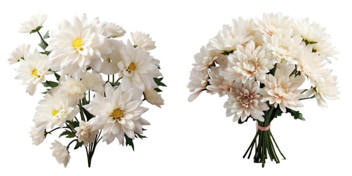 White chrysanthemums in a white setting transparent background - Powered by Adobe