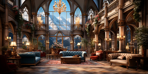 Fototapeta na wymiar interior design in fantasy style, hotel, house